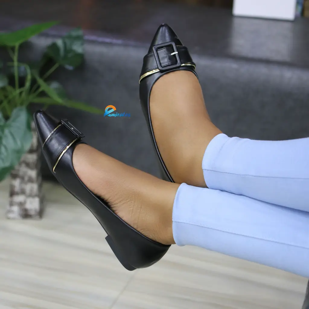 Solene pointed toe buckle flats black.webp